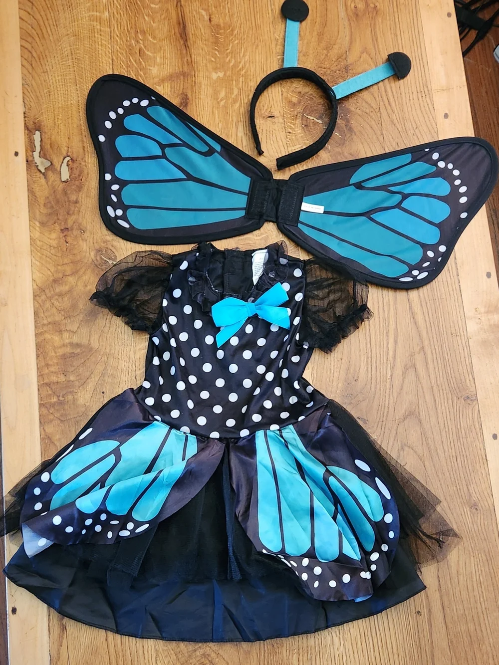 Monarch Blue Butterfly Dress with Wings and Headband Halloween Costume 2T-4T